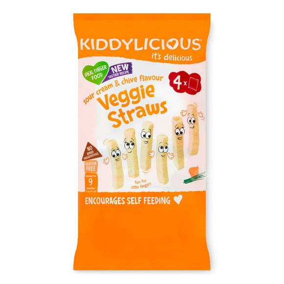 Kiddylicious Sour Cream & Chive Flavoured Veggie Straws Baby Snacks 4 X 12g